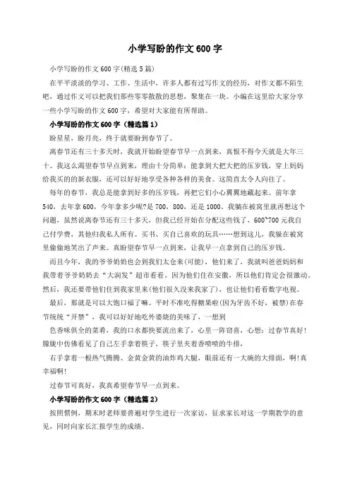 小学写盼的作文600字