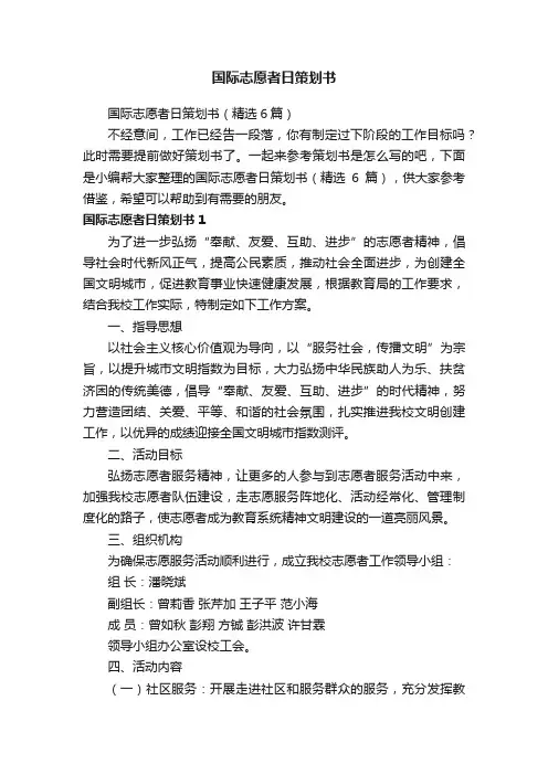 国际志愿者日策划书（精选6篇）