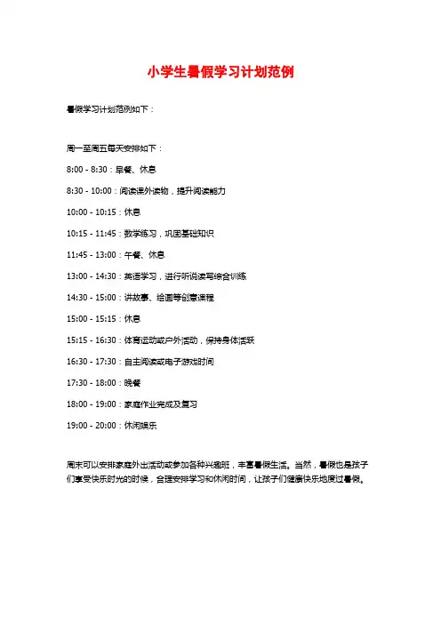 小学生暑假学习计划范例
