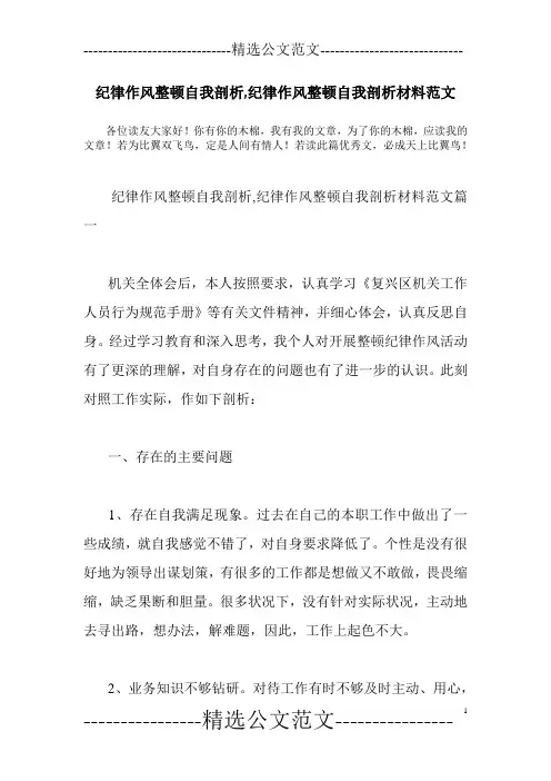 纪律作风整顿自我剖析,纪律作风整顿自我剖析材料范文