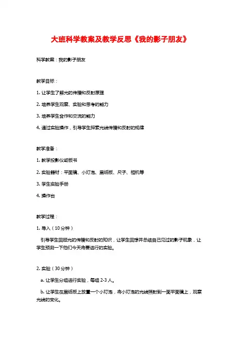 大班科学教案及教学反思《我的影子朋友》