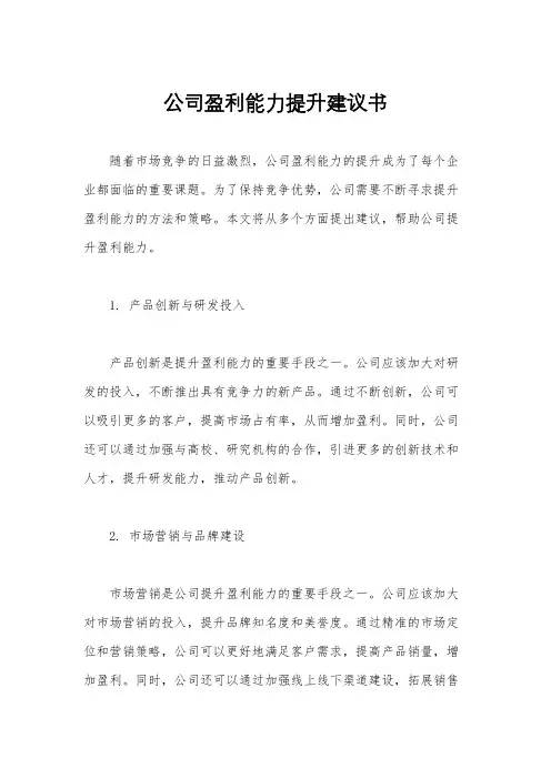 公司盈利能力提升建议书