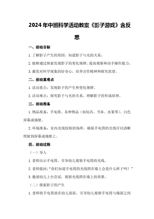 2024年中班科学活动教案《影子游戏》含反思