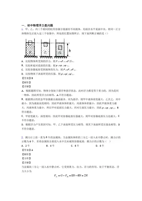 2020-2021中考物理——浮力类问题压轴题专题复习含答案