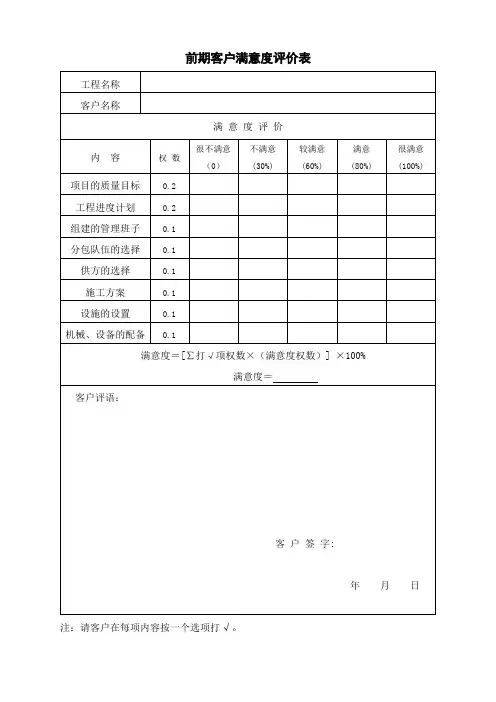 顾客满意评价表