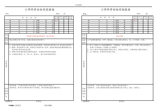 河北版小学5年级(上册)科学实验报告(A4纸)