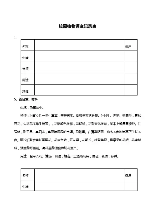校园植物调查记录表