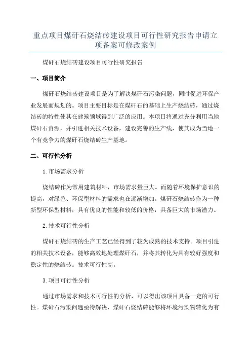 重点项目煤矸石烧结砖建设项目可行性研究报告申请立项备案可修改案例