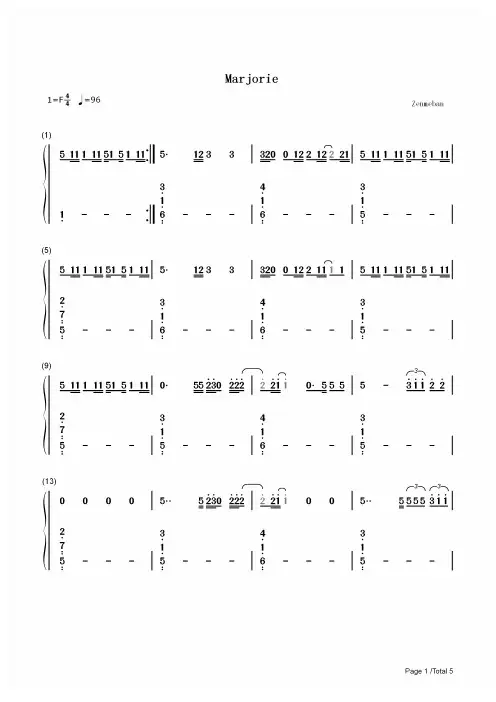 钢琴谱 Marjorie-Taylor Swift 双手简谱_共5张(全)