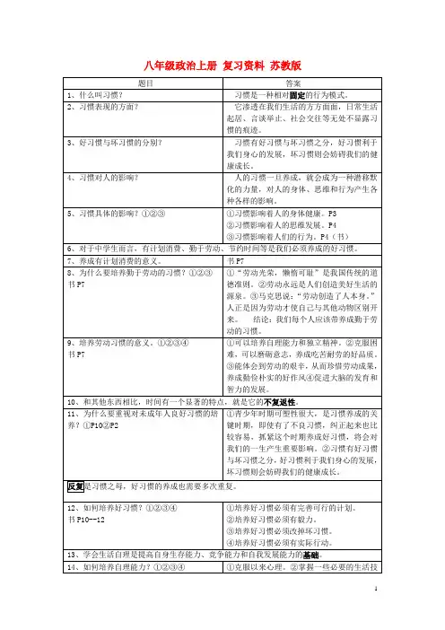 八年级政治上册 复习资料 苏教版