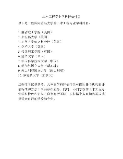 土木工程专业学科评估排名
