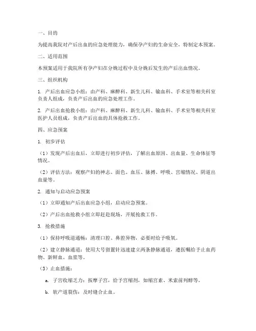 发生产后出血的应急预案