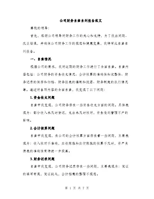 公司财务自查自纠报告范文（二篇）