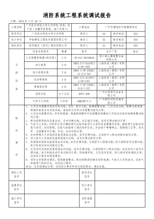 火灾自动报警系统调试报告