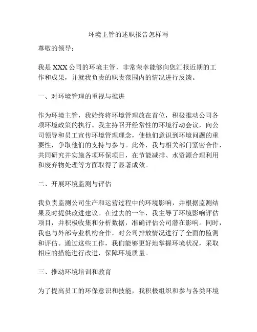 环境主管的述职报告怎样写