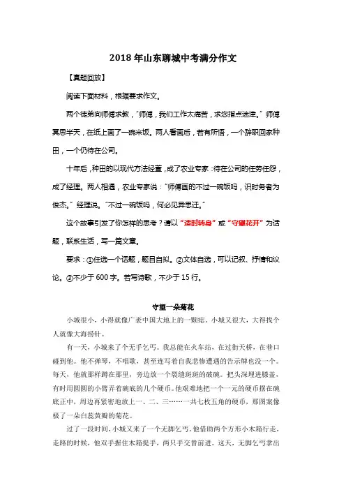 2018年山东聊城中考满分作文《守望一朵菊花》