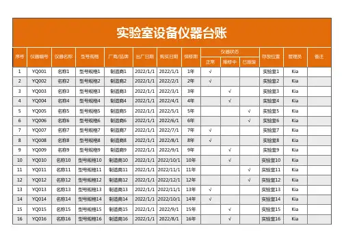 实验室设备仪器台账
