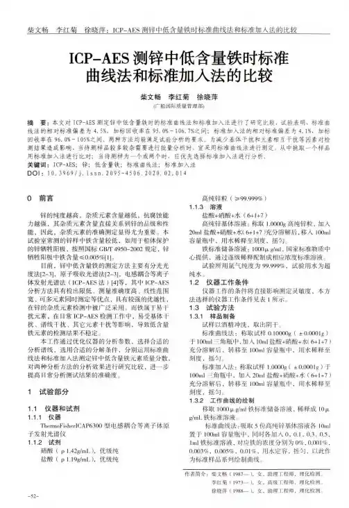 ICP-AES测锌中低含量铁时标准曲线法和标准加入法的比较