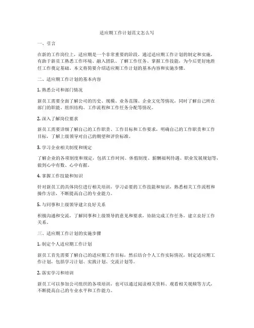 适应期工作计划范文怎么写