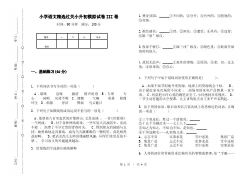小学语文精选过关小升初模拟试卷III卷