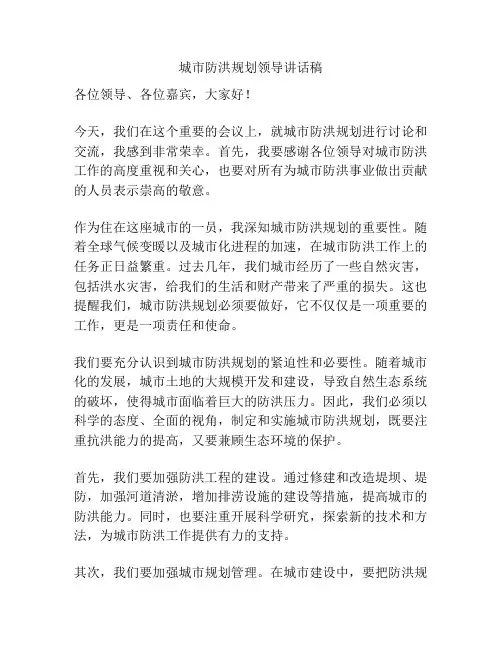 城市防洪规划领导讲话稿