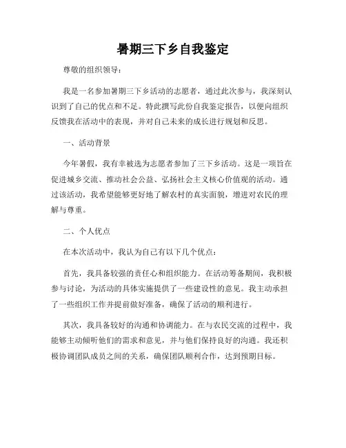 暑期三下乡自我鉴定