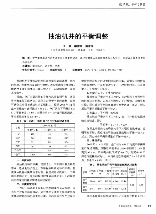 抽油机井的平衡调整