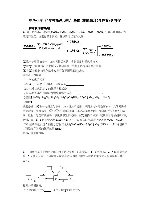 中考化学 化学推断题 培优 易错 难题练习(含答案)含答案