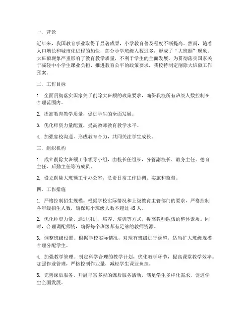 小学削除大班额工作预案