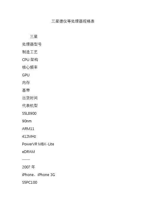 三星德仪等处理器规格表