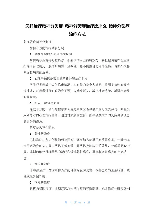 怎样治疗精神分裂症 精神分裂症治疗原则 精神分裂症治疗方法