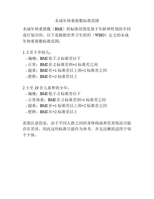 未成年体重指数标准范围