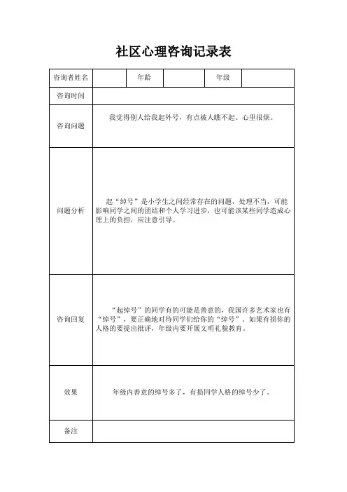 社区心理咨询记录