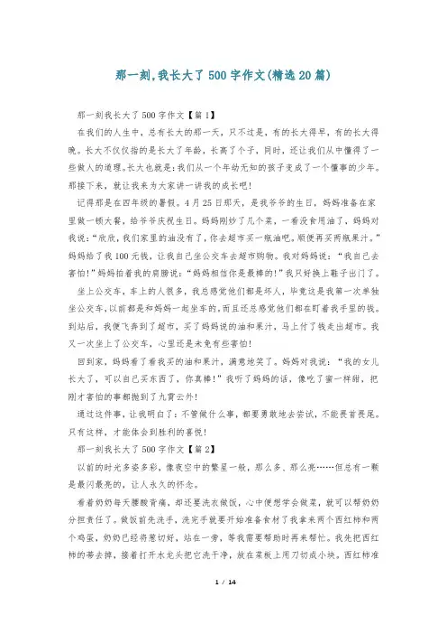 那一刻,我长大了500字作文(精选20篇)