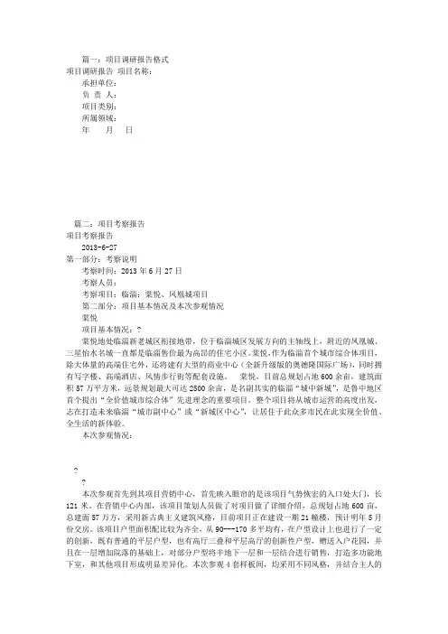 项目考察报告模板(共9篇)