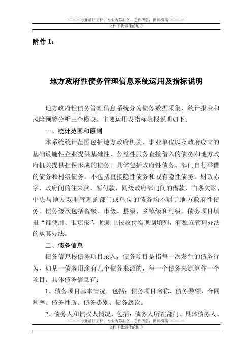 地方政府性债务管理信息系统运用及指标说明