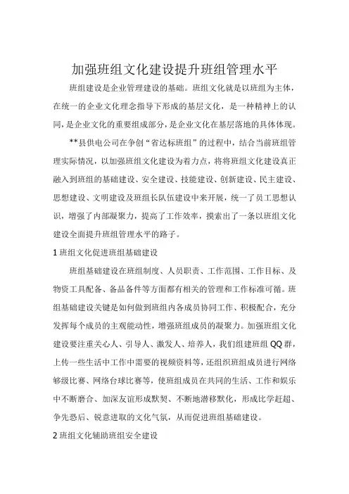 加强班组文化建设提升班组管理水平