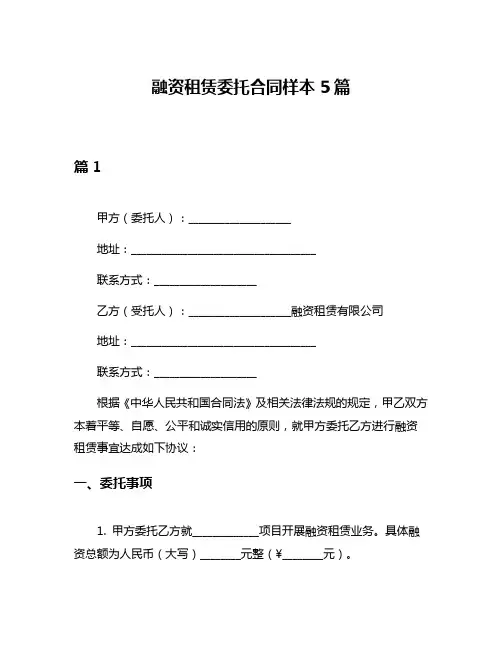 融资租赁委托合同样本5篇