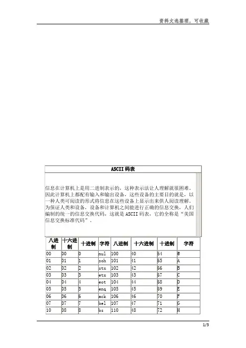 asiii码表阿斯克码表大全文档