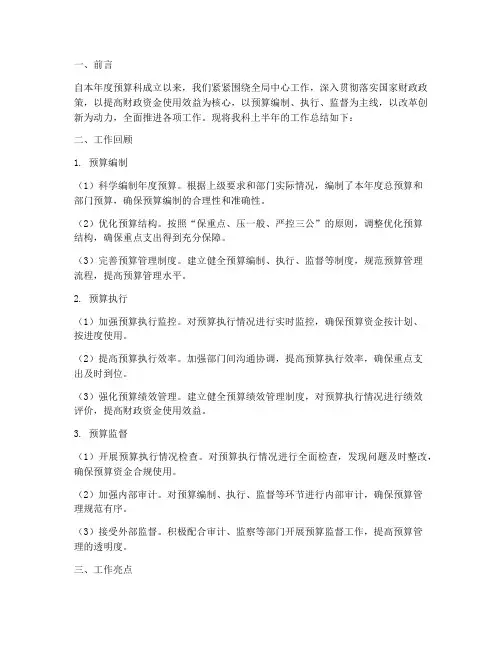 半年预算科工作总结