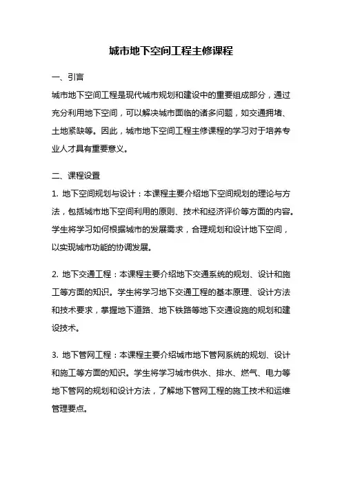 城市地下空间工程主修课程