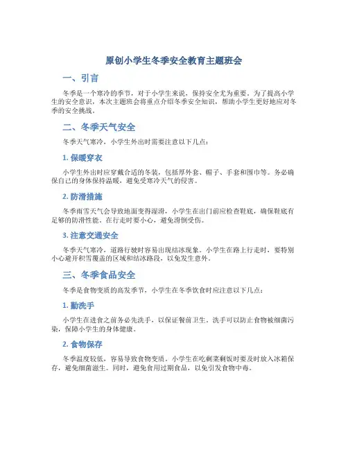 原创小学生冬季安全教育主题班会