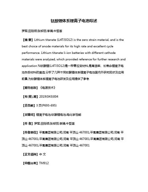 钛酸锂体系锂离子电池综述
