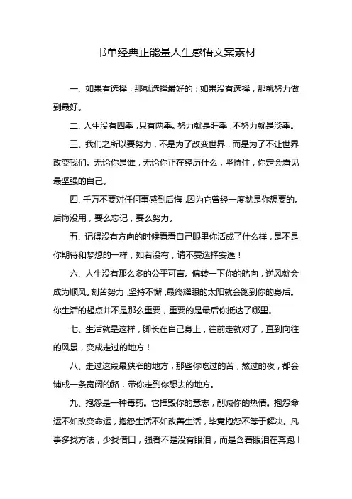 书单经典正能量人生感悟文案素材