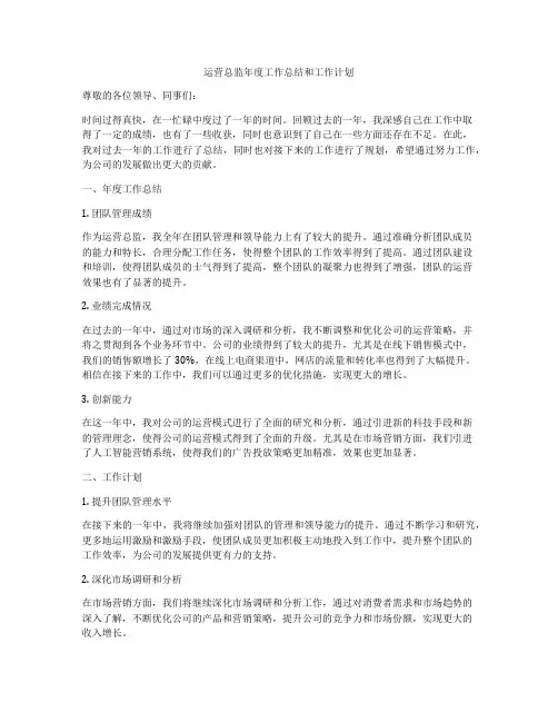 运营总监年度工作总结和工作计划