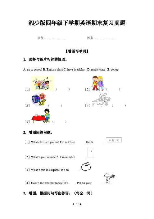 湘少版四年级下学期英语期末复习真题