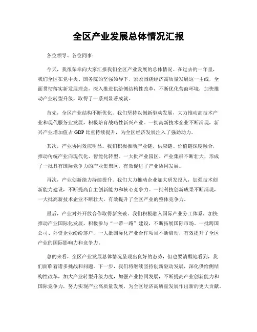 全区产业发展总体情况汇报
