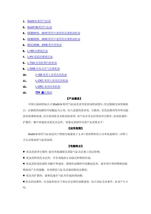 昆仑滑油型品录