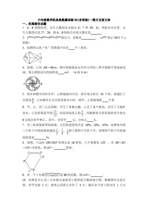 六年级数学经典奥数题训练50(含答案)一图文百度文库