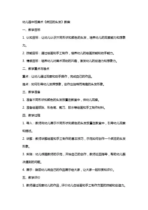 幼儿园中班美术《疯狂的头发》教案